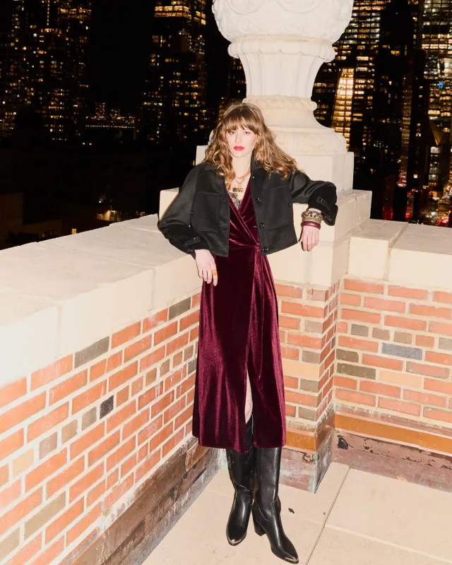 Current Mood Velvet Wrap Dress - Burgundy sold by Belle & Bloom