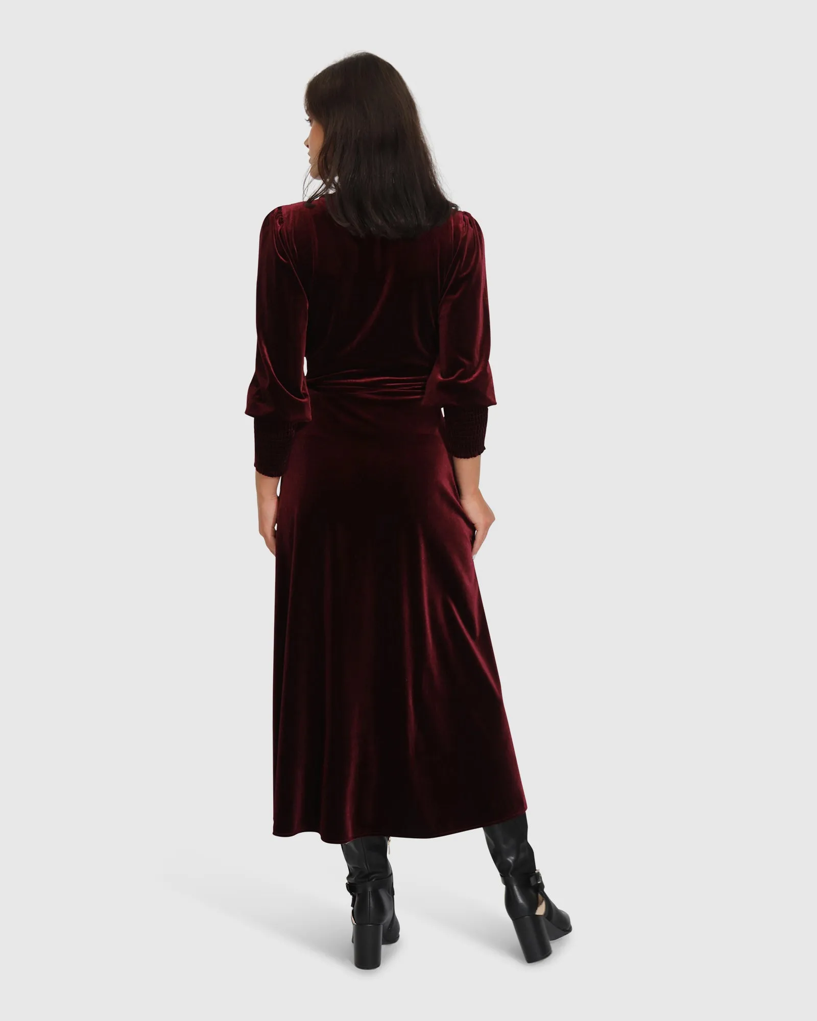 Current Mood Velvet Wrap Dress - Burgundy sold by Belle & Bloom product image thumbnail 4