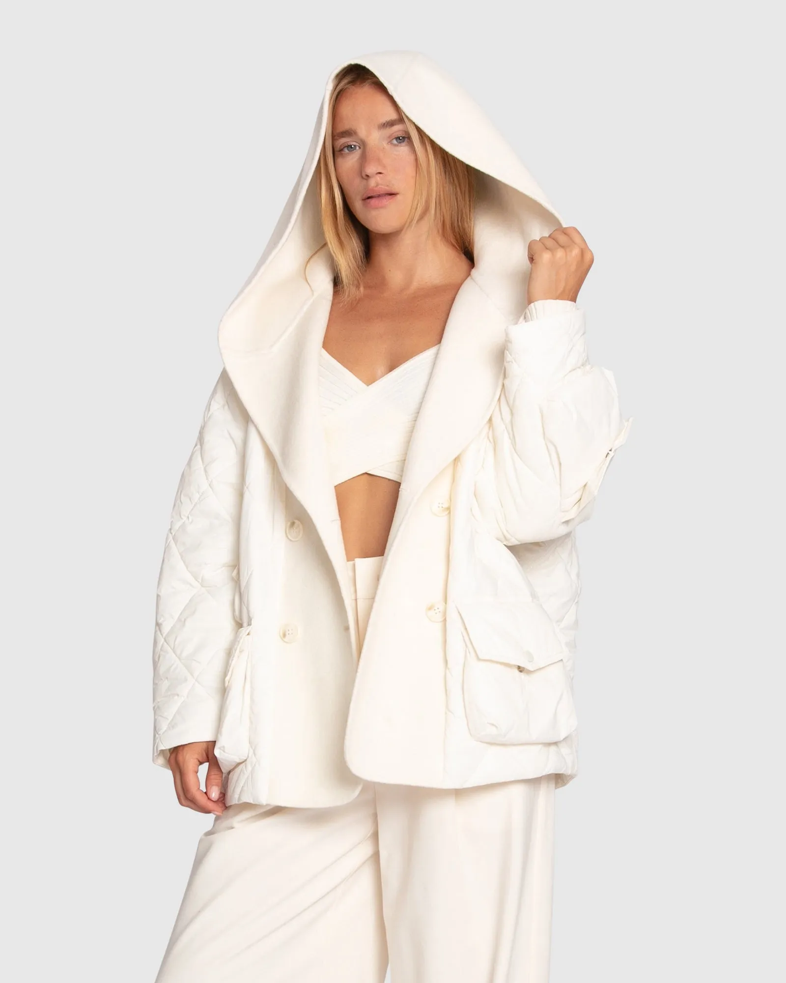 Only You Quilted Utility Puffer Jacket - White sold by Belle & Bloom product image thumbnail 2