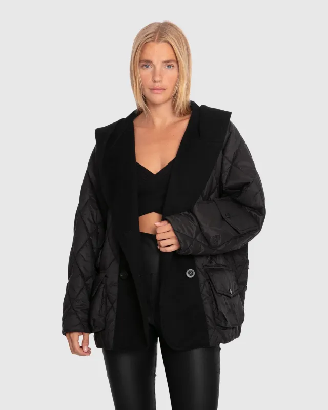 Only You Quilted Utility Puffer Jacket - Black sold by Belle & Bloom