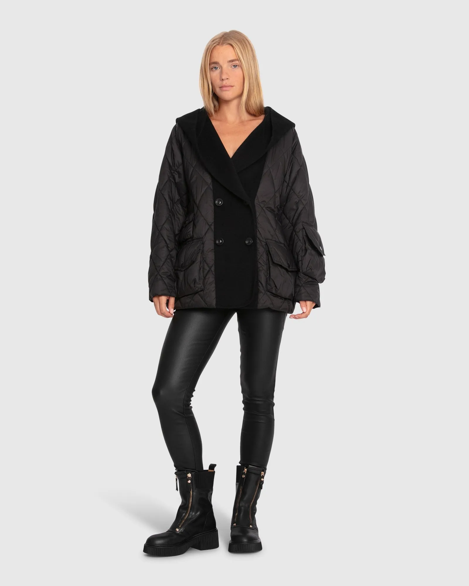 Only You Quilted Utility Puffer Jacket - Black sold by Belle & Bloom product image thumbnail 2