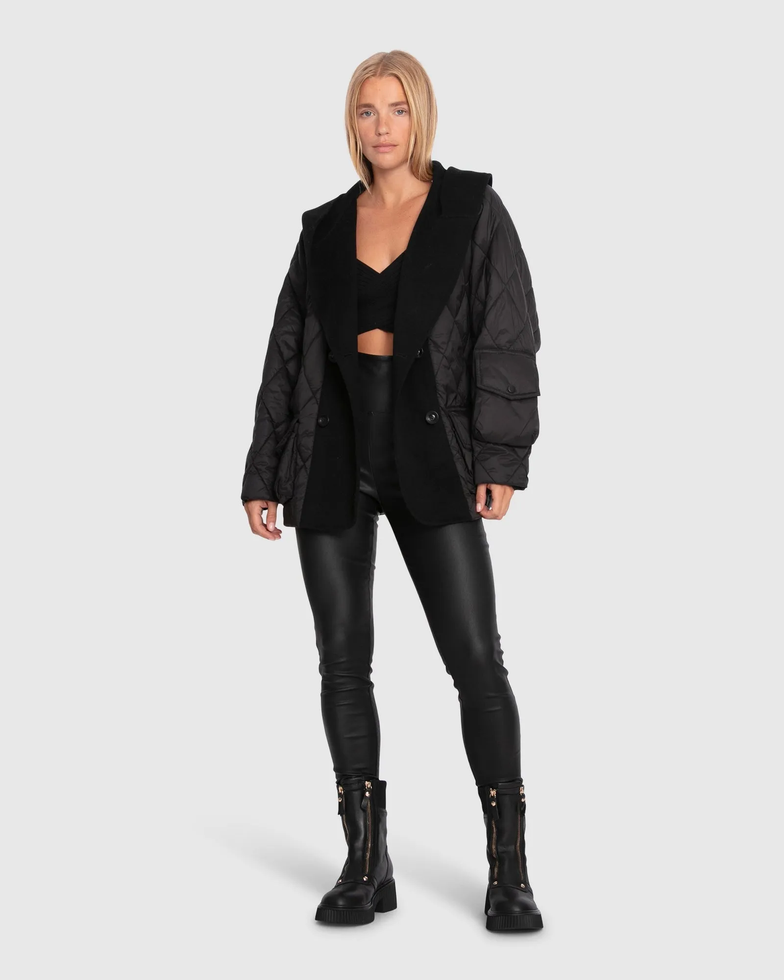 Only You Quilted Utility Puffer Jacket - Black sold by Belle & Bloom product image thumbnail 4