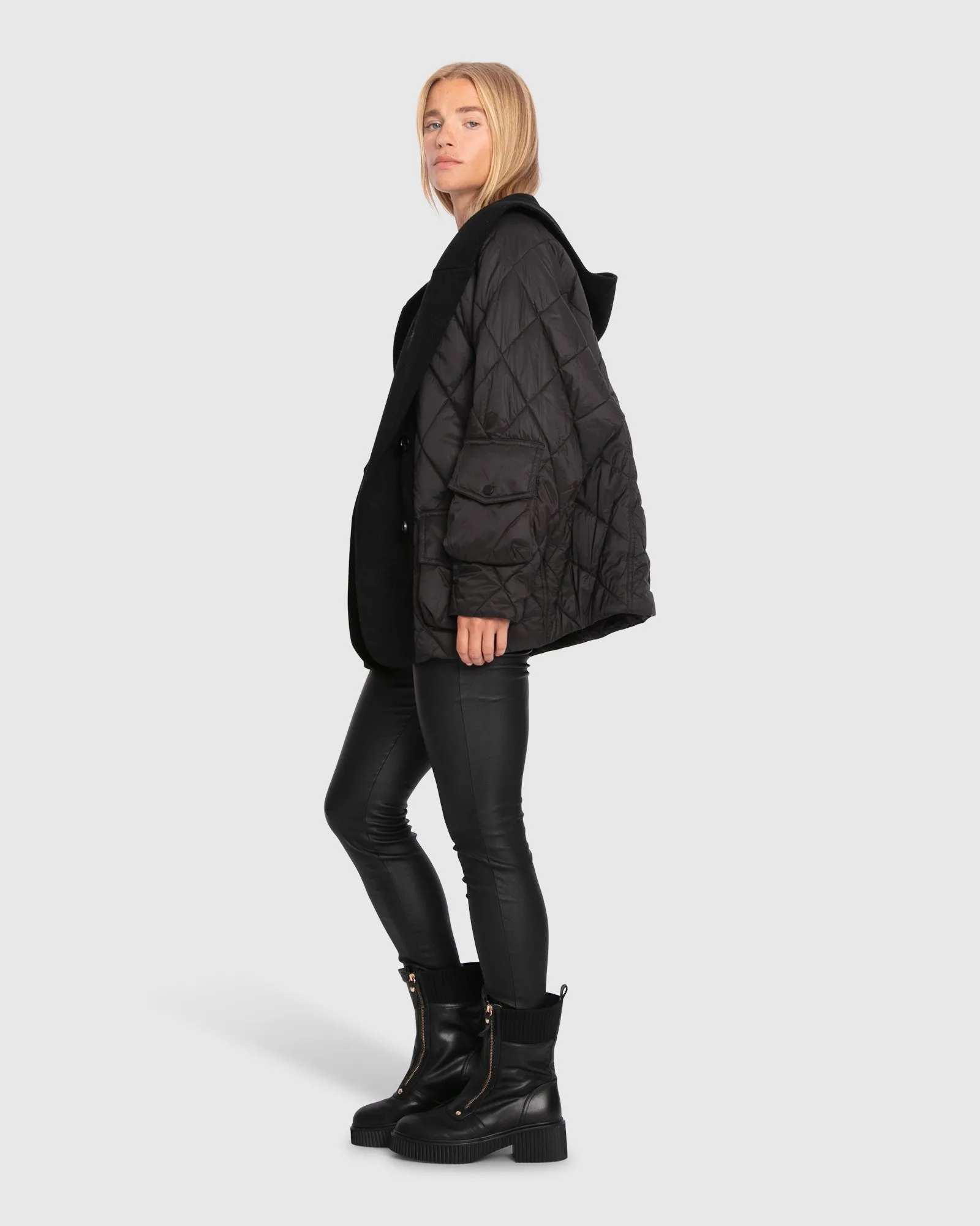 Only You Quilted Utility Puffer Jacket - Black sold by Belle & Bloom product image thumbnail 5