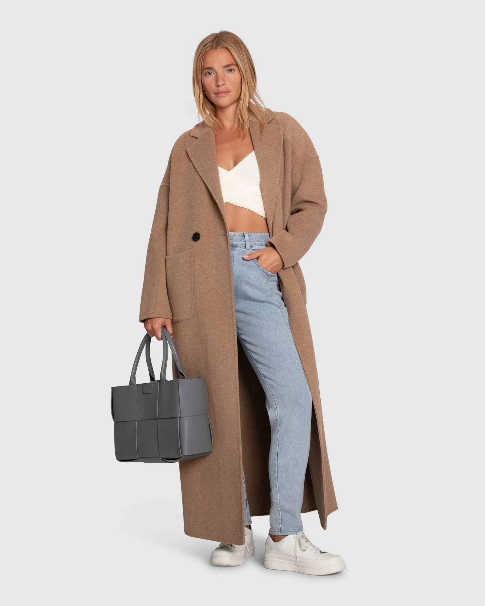 Publisher Double Breasted Wool Blend Maxi Coat - Oat sold by Belle & Bloom