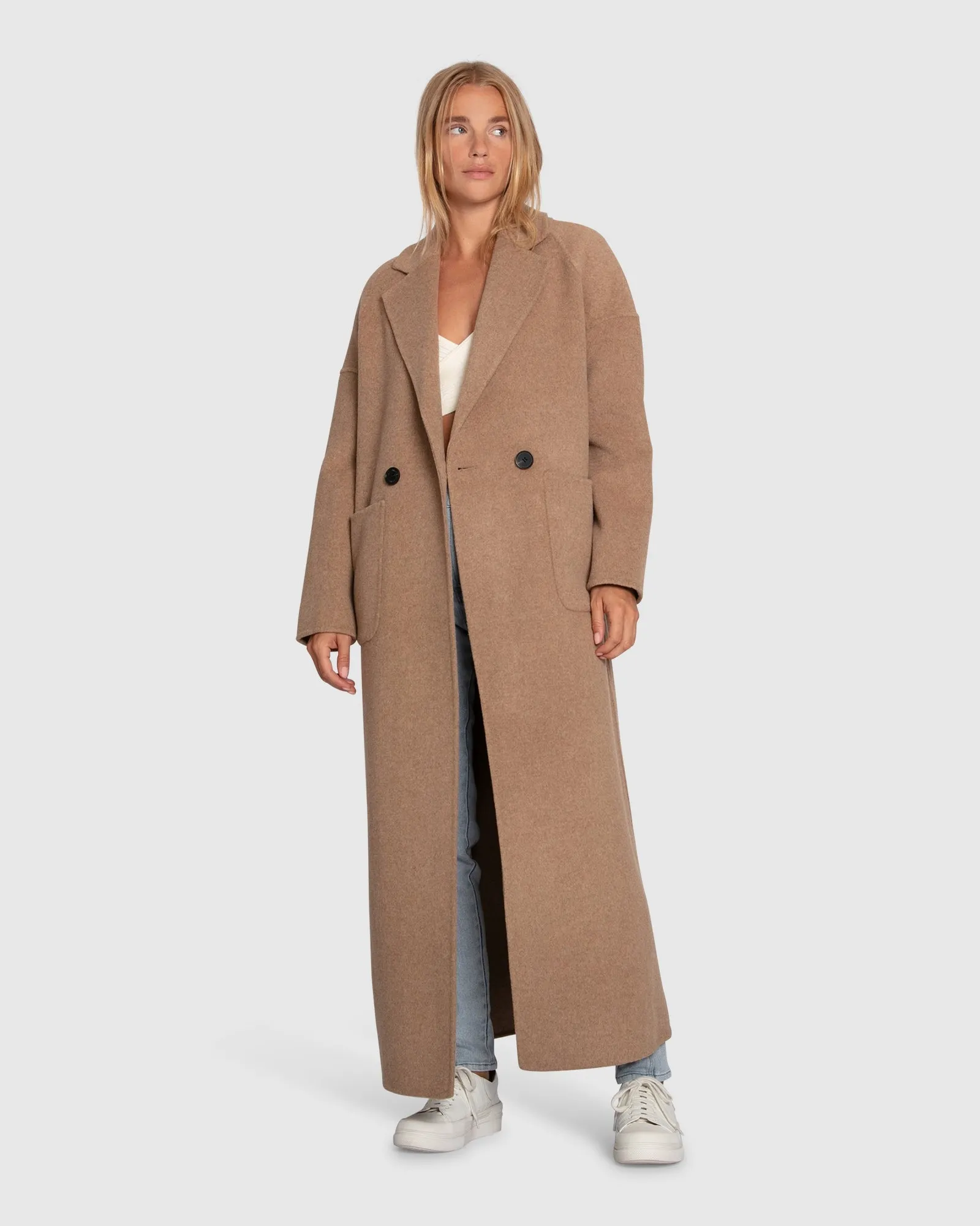 Publisher Double Breasted Wool Blend Maxi Coat - Oat sold by Belle & Bloom product image thumbnail 4