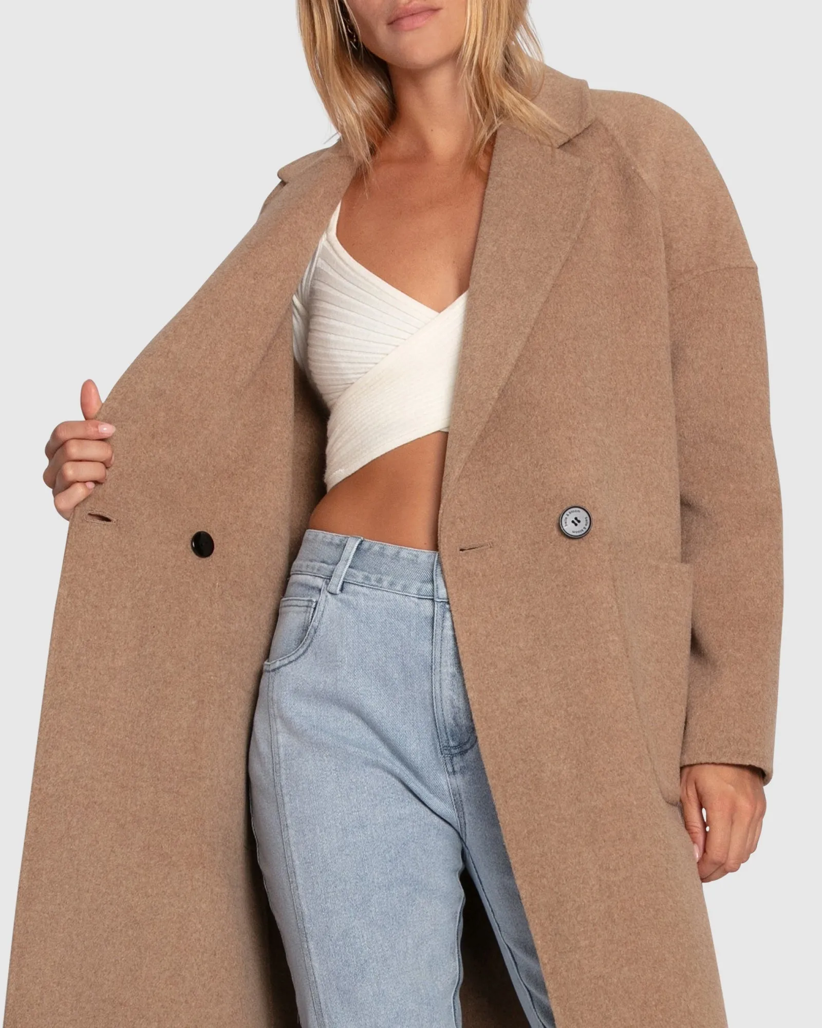 Publisher Double Breasted Wool Blend Maxi Coat - Oat sold by Belle & Bloom product image thumbnail 3