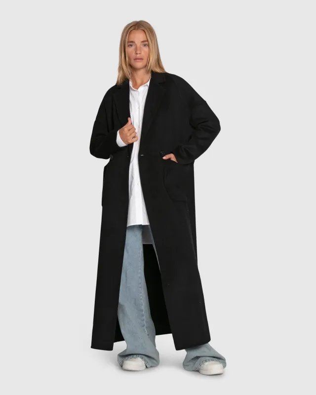 Publisher Double Breasted Wool Blend Maxi Coat - Black sold by Belle & Bloom