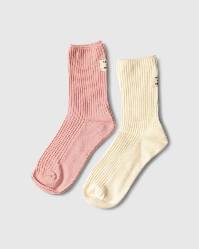Beloved 2 Pack Socks - Cream/ Pink sold by Belle & Bloom