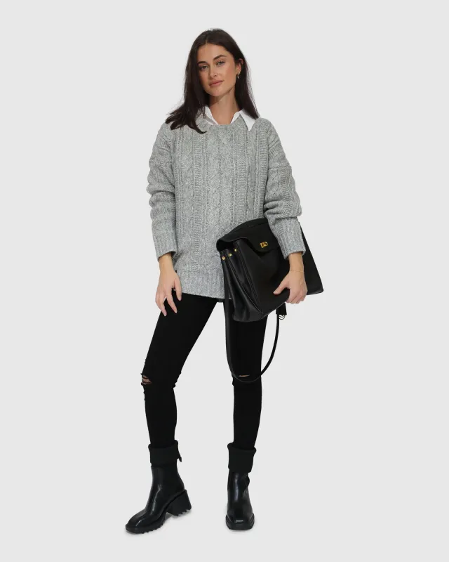 Perfect Me Oversized Crew Sweater - Grey sold by Belle & Bloom