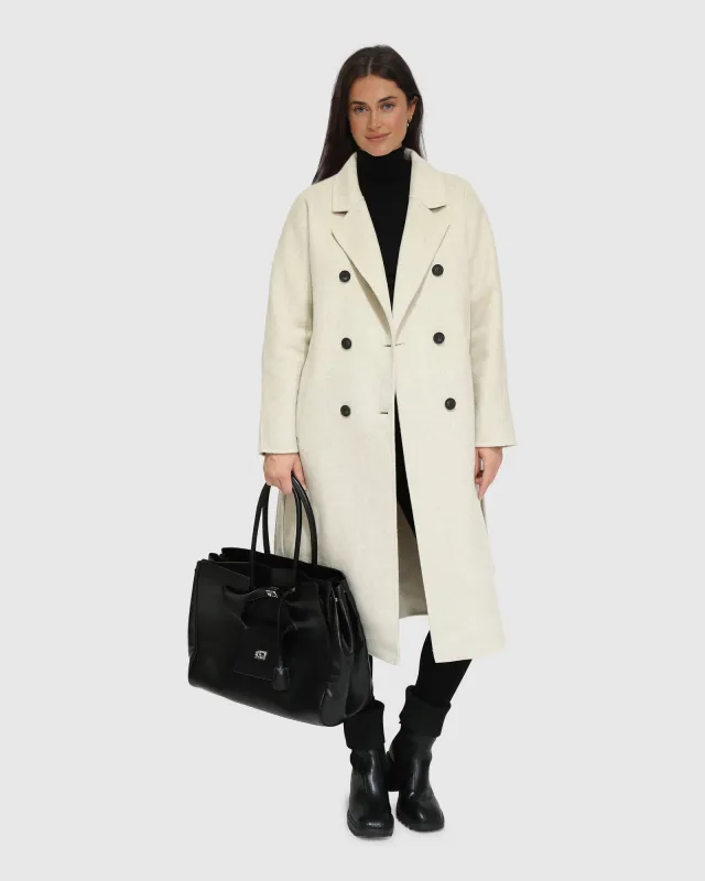 Boss Girl Double-Breasted Lined Wool Coat - Oat Marle sold by Belle & Bloom