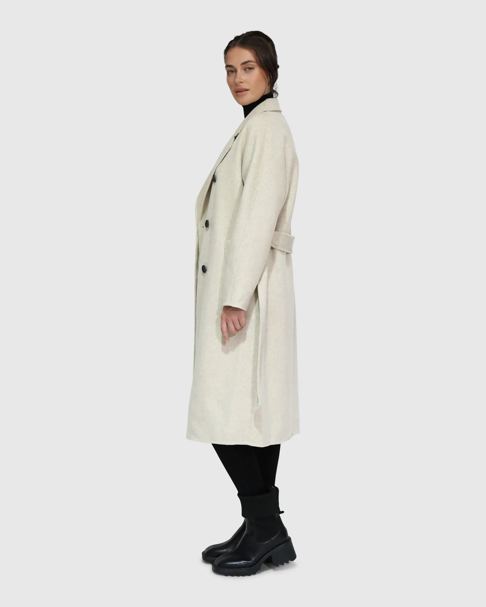 Boss Girl Double-Breasted Lined Wool Coat - Oat Marle sold by Belle & Bloom product image thumbnail 3
