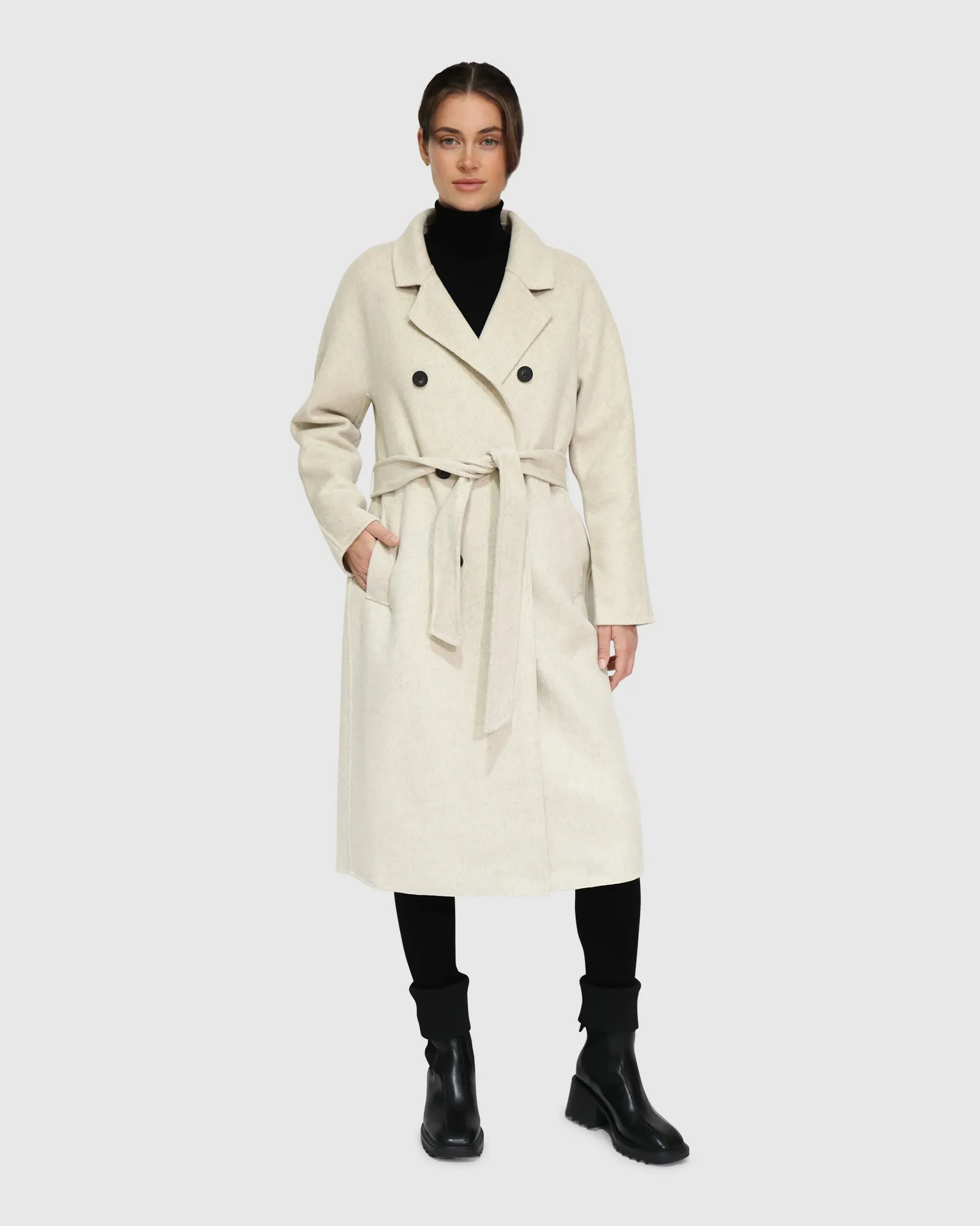 Boss Girl Double-Breasted Lined Wool Coat - Oat Marle sold by Belle & Bloom product image thumbnail 5