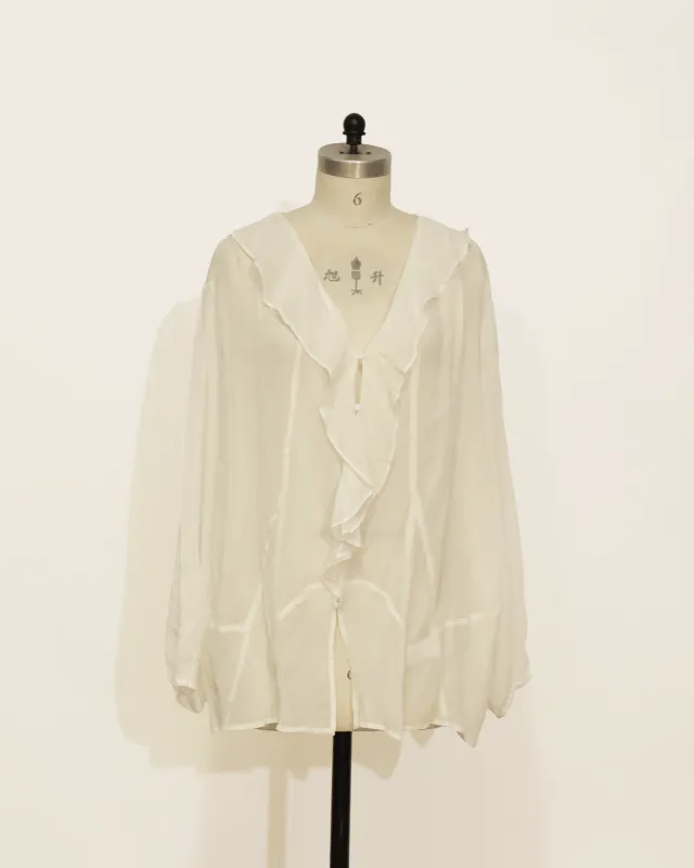 Long Sleeve Sheer Blouse with Ruffle Detail - White sold by Belle & Bloom