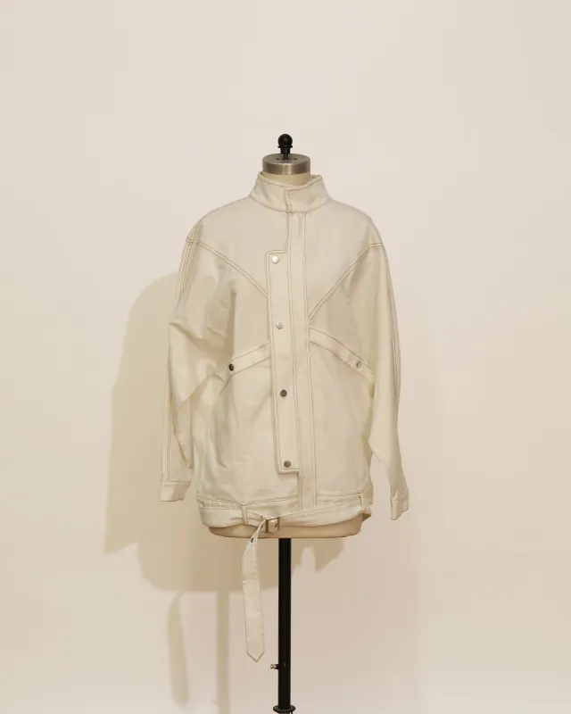High Neck Denim Jacket - White sold by Belle & Bloom