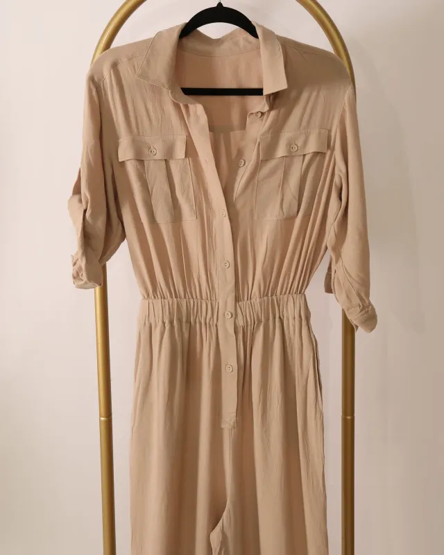 Long Sleeve Jumpsuit - Latte sold by Belle & Bloom