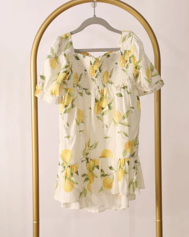 Girls Lemon Print Ruffle Detail Dress - Print sold by Belle & Bloom