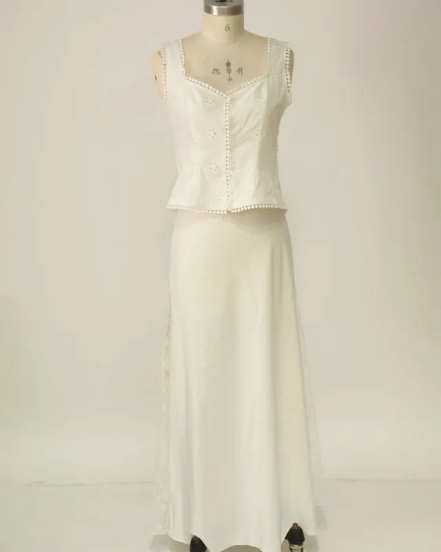 Lace Insert Maxi Skirt - White sold by Belle & Bloom