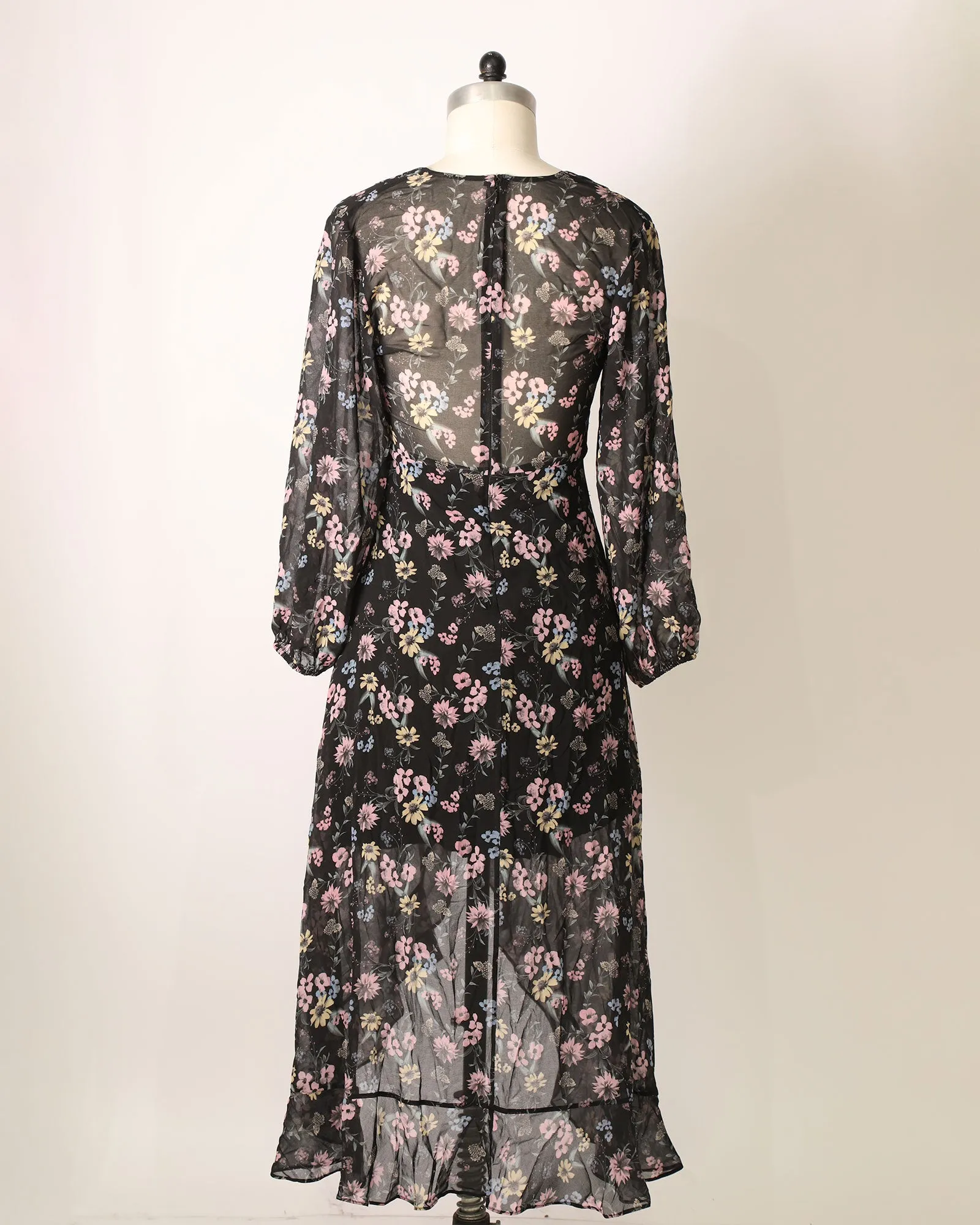 Asymmetrical Hem Long Sleeve Maxi - Black Floral sold by Belle & Bloom product image thumbnail 2
