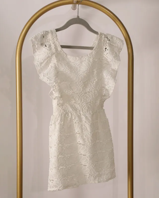 Girls Lace Ruffle Strap Mini Dress - White sold by Belle & Bloom