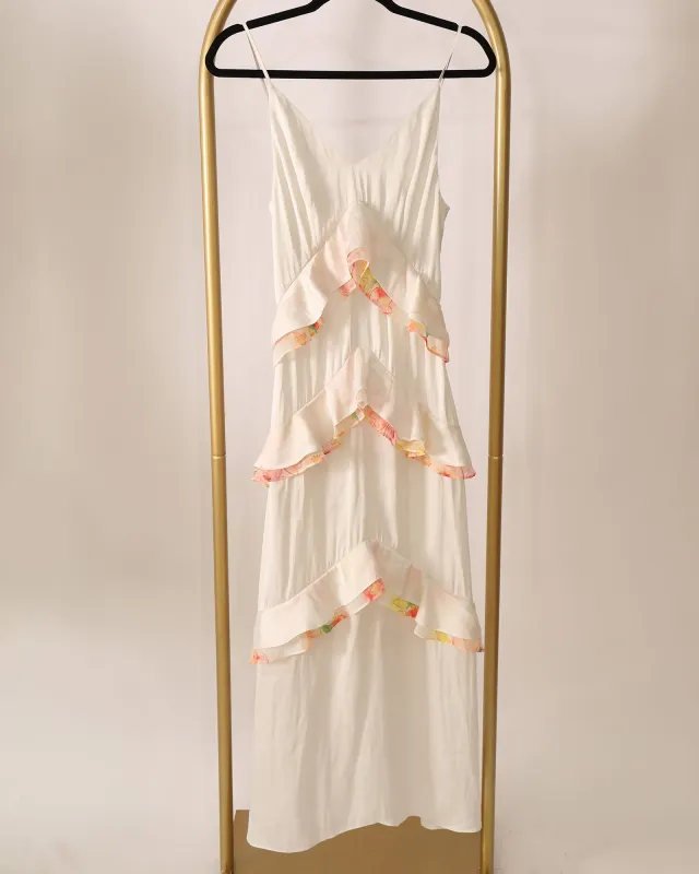 Ruffle Maxi Dress - White/Floral sold by Belle & Bloom