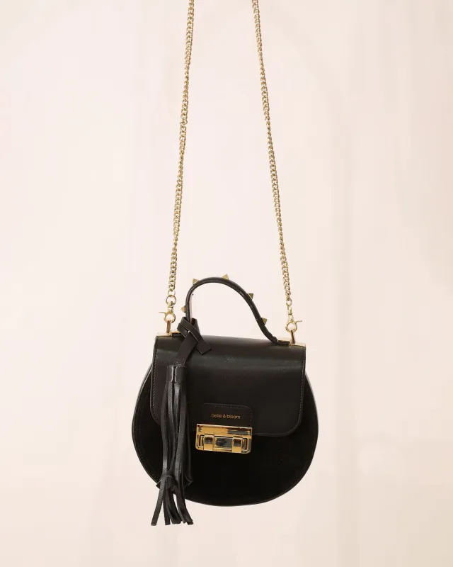 Round Crossbody Bag with Gold Stud Detailing - Black made by Belle & Bloom