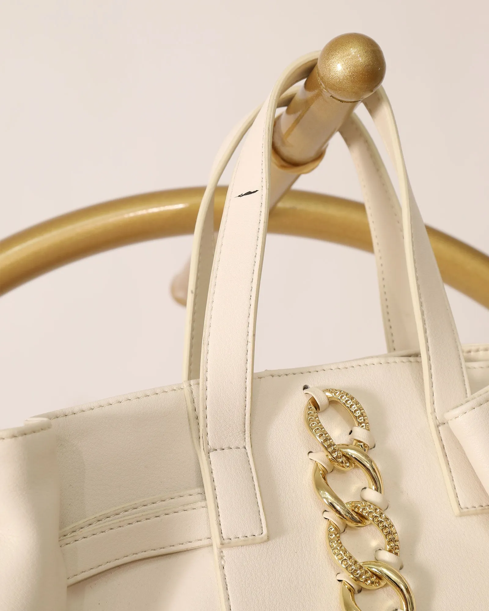 Leather Bag with Gold Chain Detailing - Cream sold by Belle & Bloom product image thumbnail 2