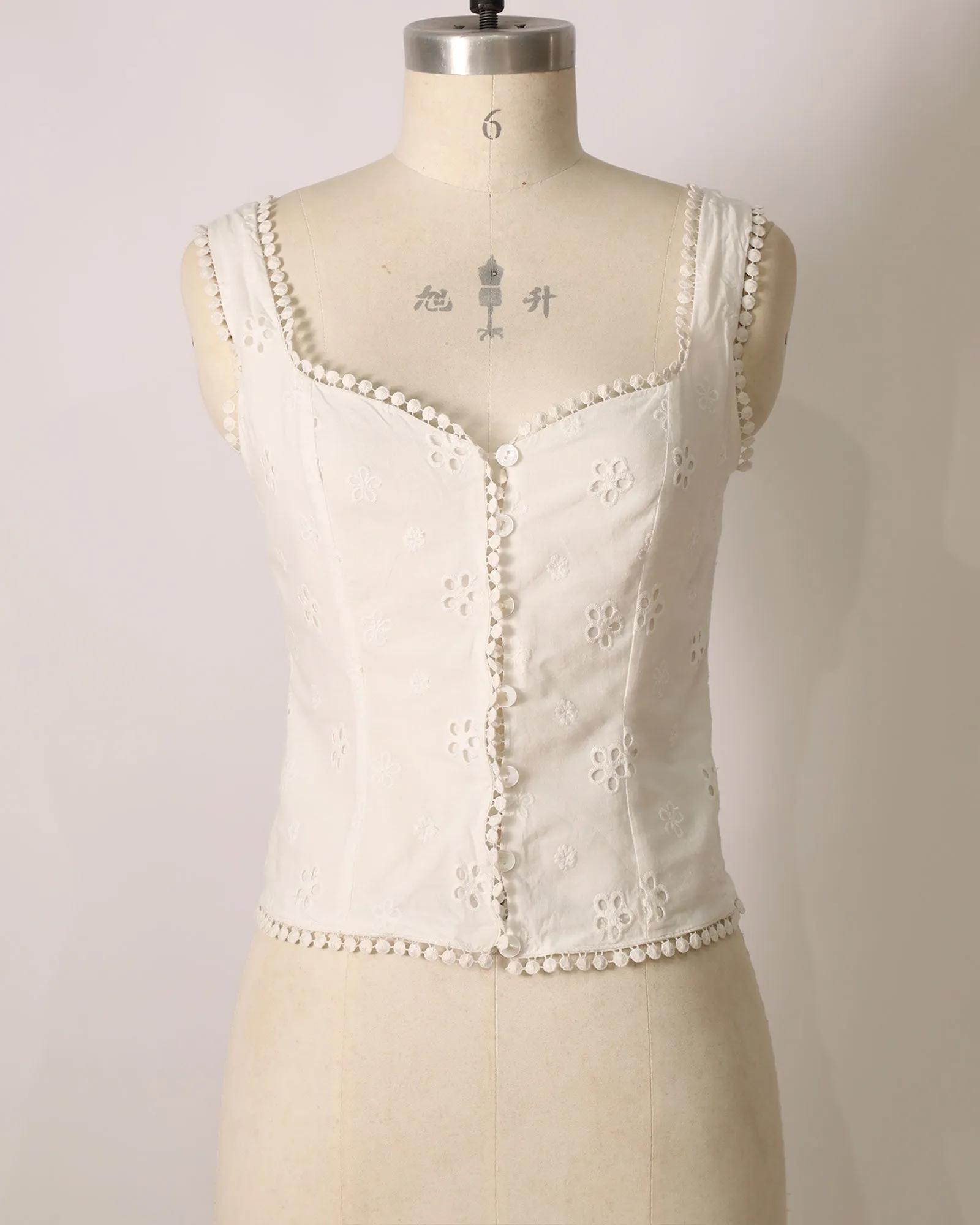 Button Down Lace Trim Top - White sold by Belle & Bloom