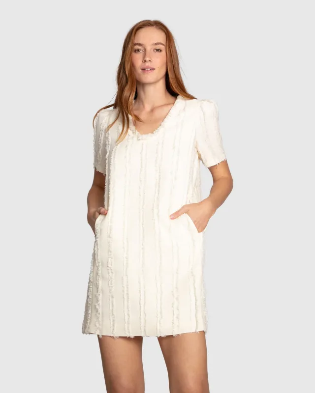 Solana Fringe Shift Dress - Cream sold by Belle & Bloom