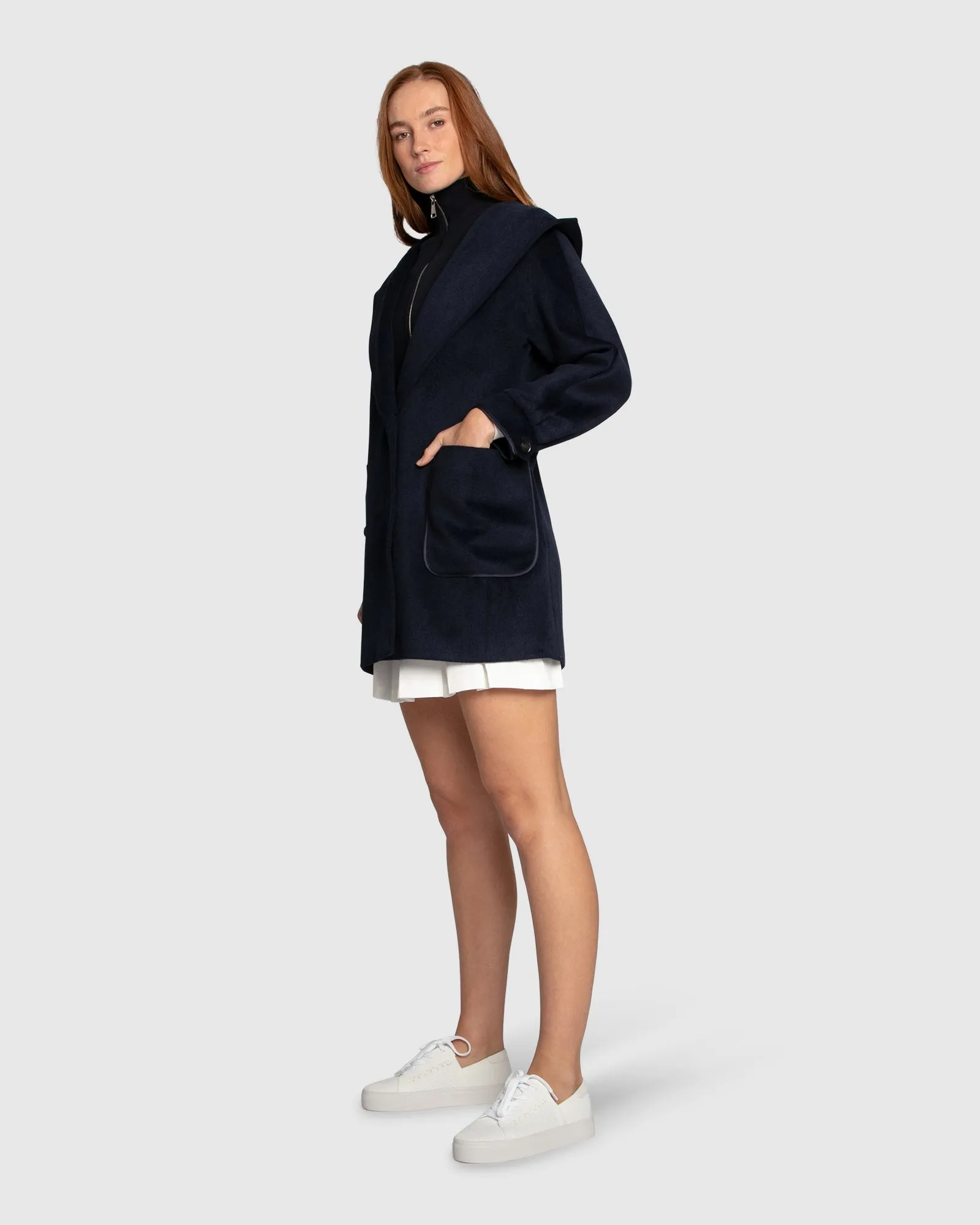 Next To You Hooded Wool Blend Coat - Navy sold by Belle & Bloom product image thumbnail 2