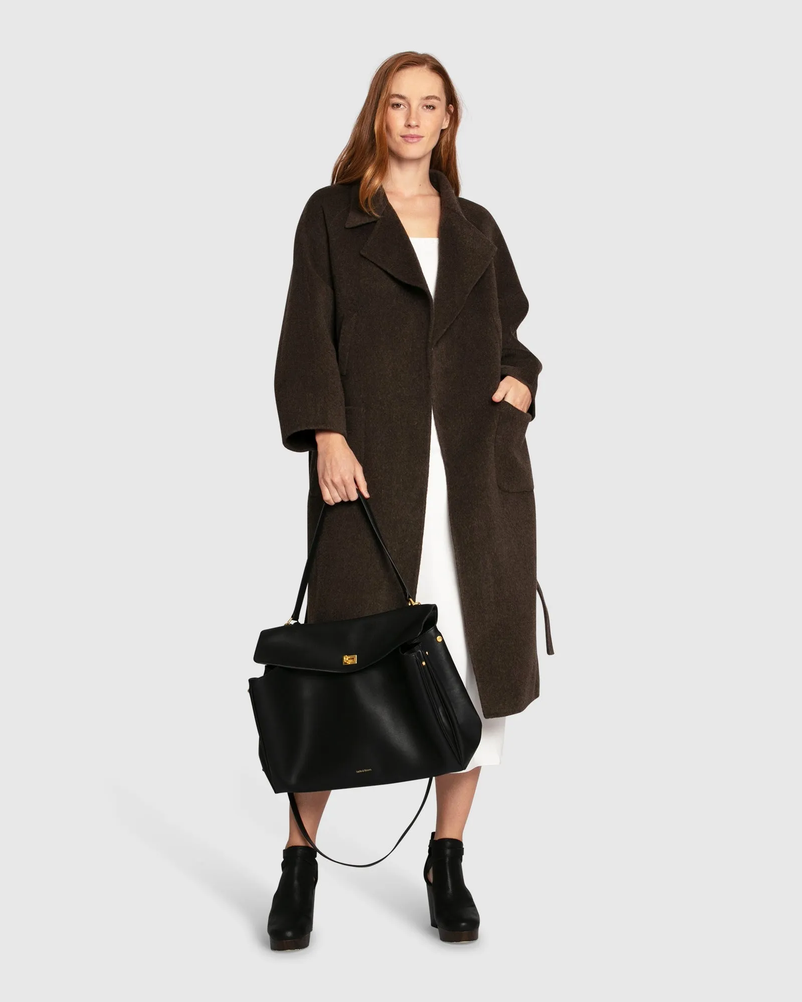 Big Girl Belted Wool Blend Coat - Brown sold by Belle & Bloom
