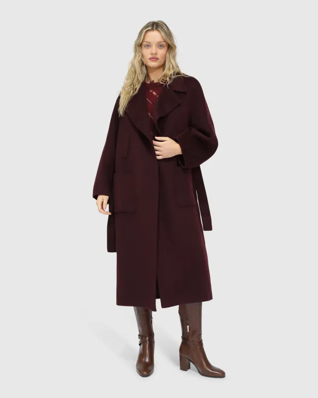 Big Girl Belted Wool Blend Coat - Burgundy sold by Belle & Bloom
