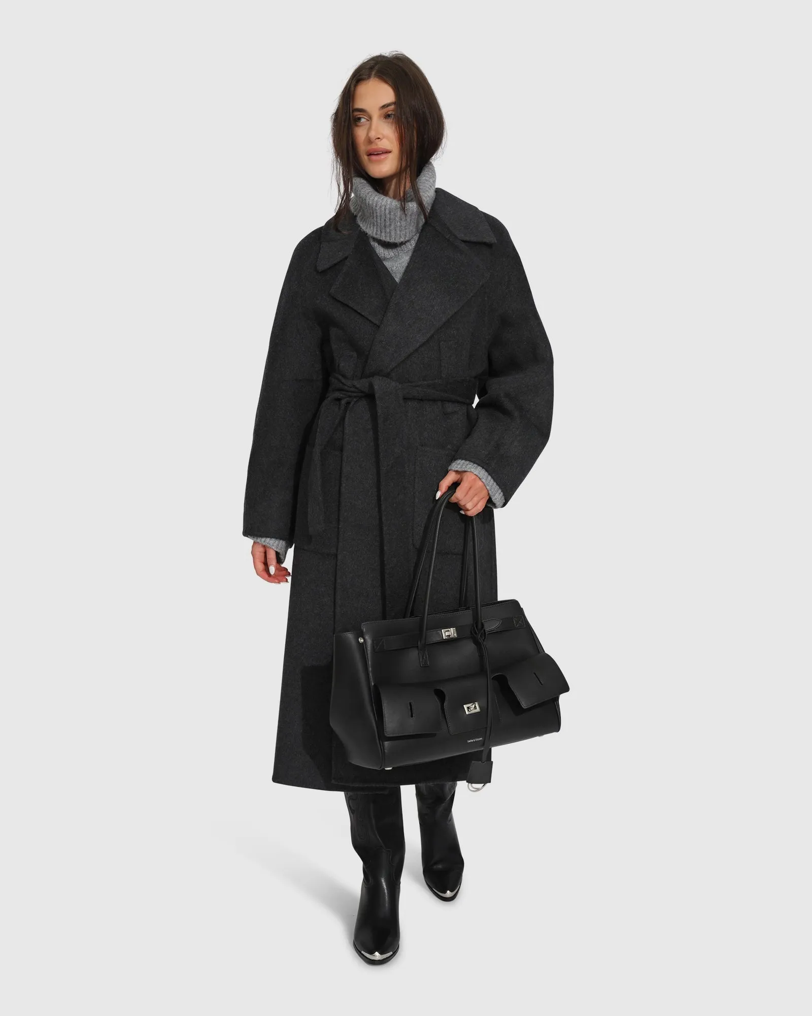 Big Girl Belted Wool Blend Coat - Charcoal sold by Belle & Bloom