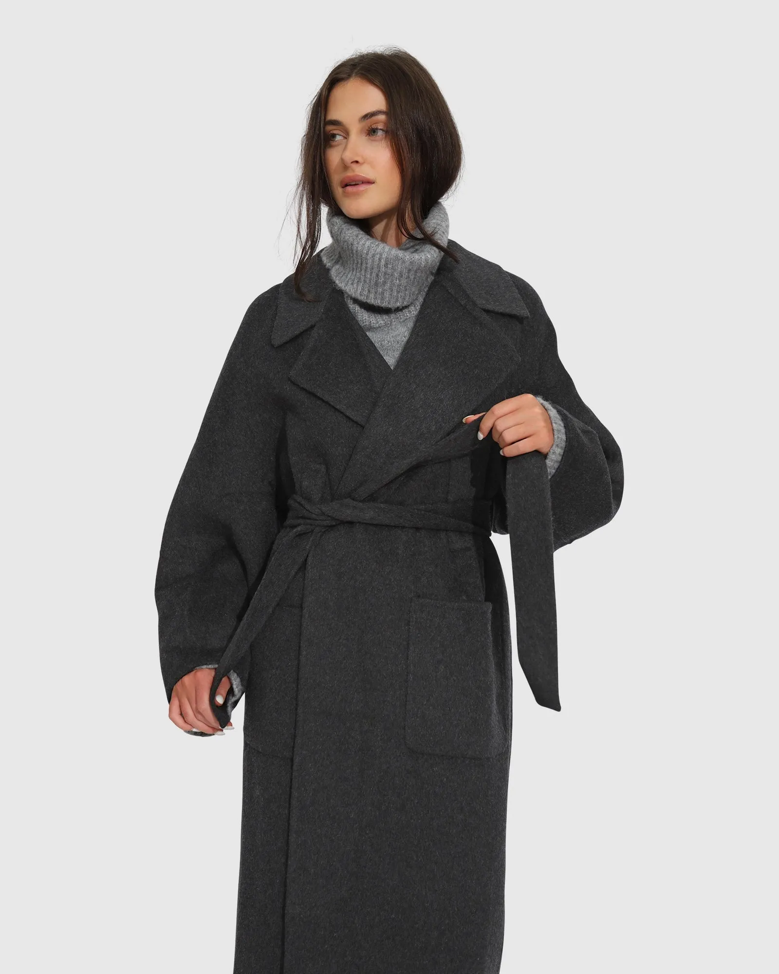 Big Girl Belted Wool Blend Coat - Charcoal sold by Belle & Bloom product image thumbnail 3