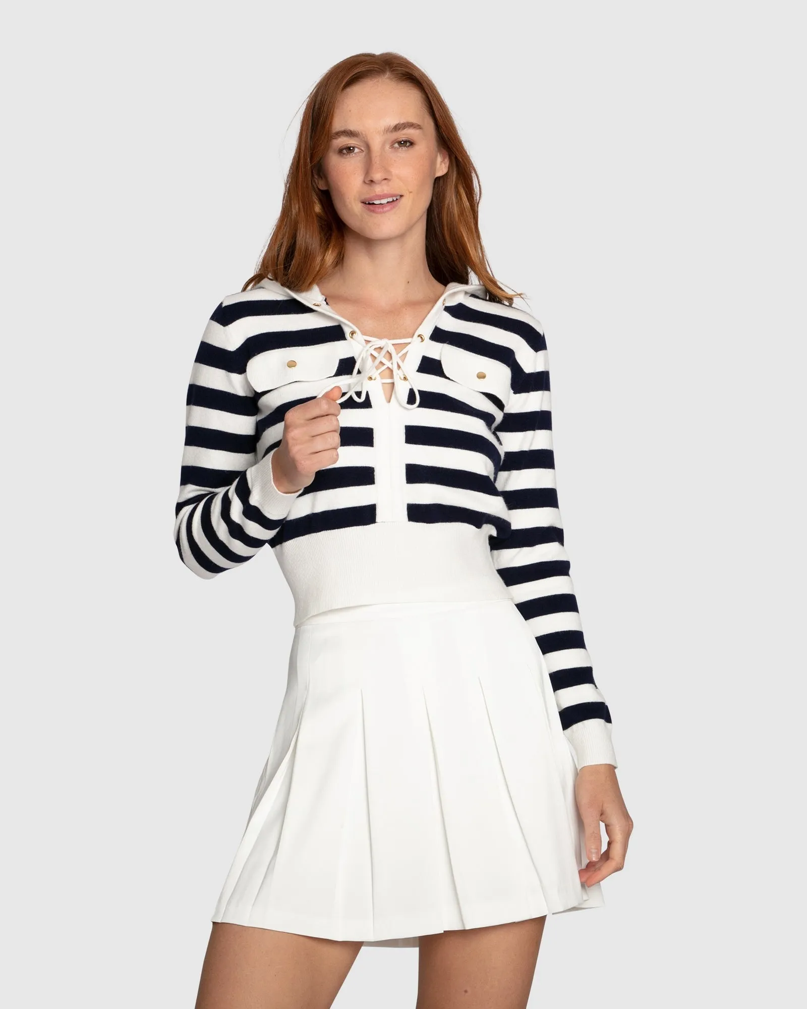 Sail Away Striped Knit Cardigan - Cream/Navy sold by Belle & Bloom product image thumbnail 2