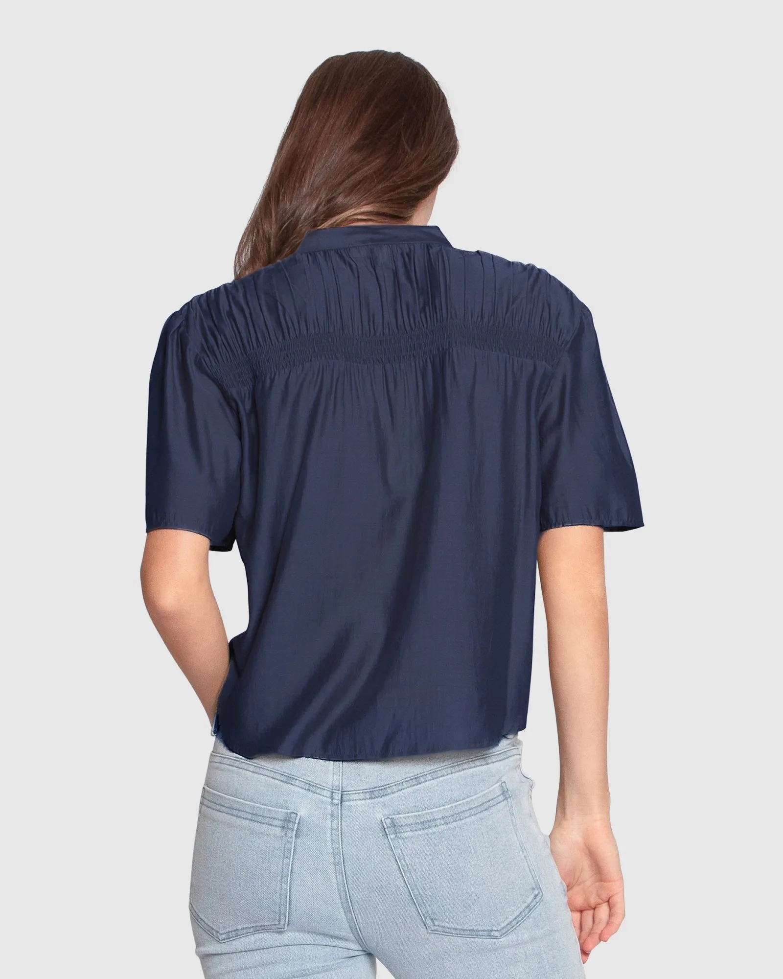 Honeylace Short Sleeve Blouse - Navy sold by Belle & Bloom product image thumbnail 4