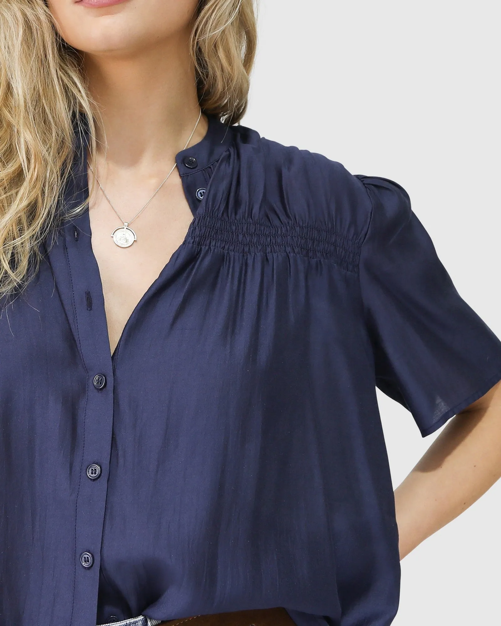 Honeylace Short Sleeve Blouse - Navy sold by Belle & Bloom product image thumbnail 3