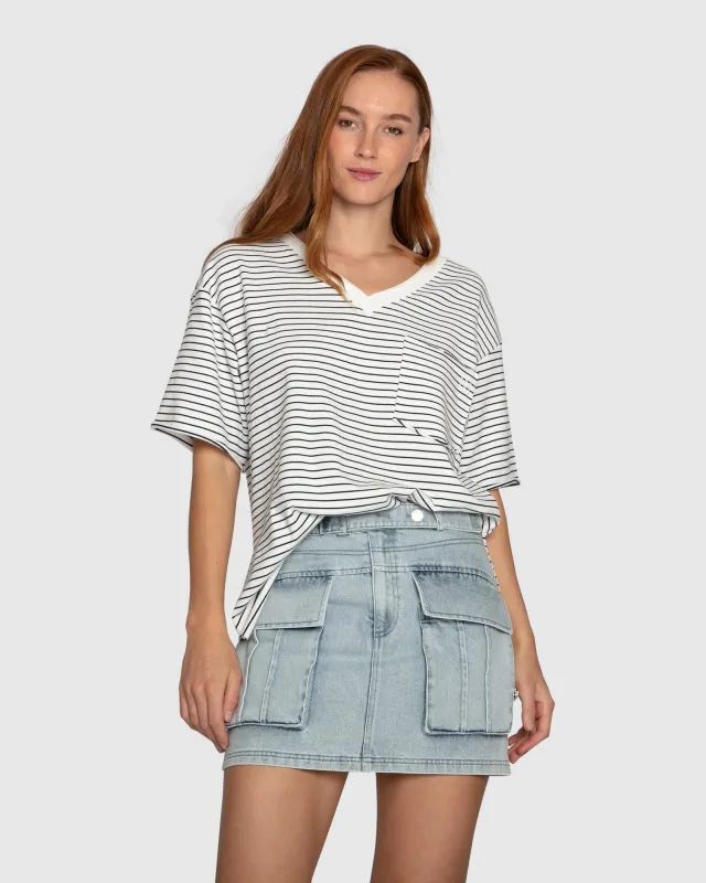 Brave Soul Oversized Striped T-Shirt - Black/White sold by Belle & Bloom
