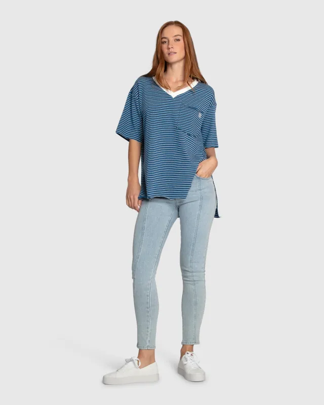 Brave Soul Oversized Striped T-Shirt - Blue/White sold by Belle & Bloom