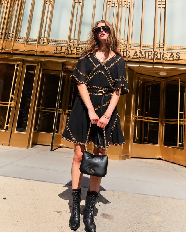 Golden Mark Beaded Trim Mini Dress - Black sold by Belle & Bloom