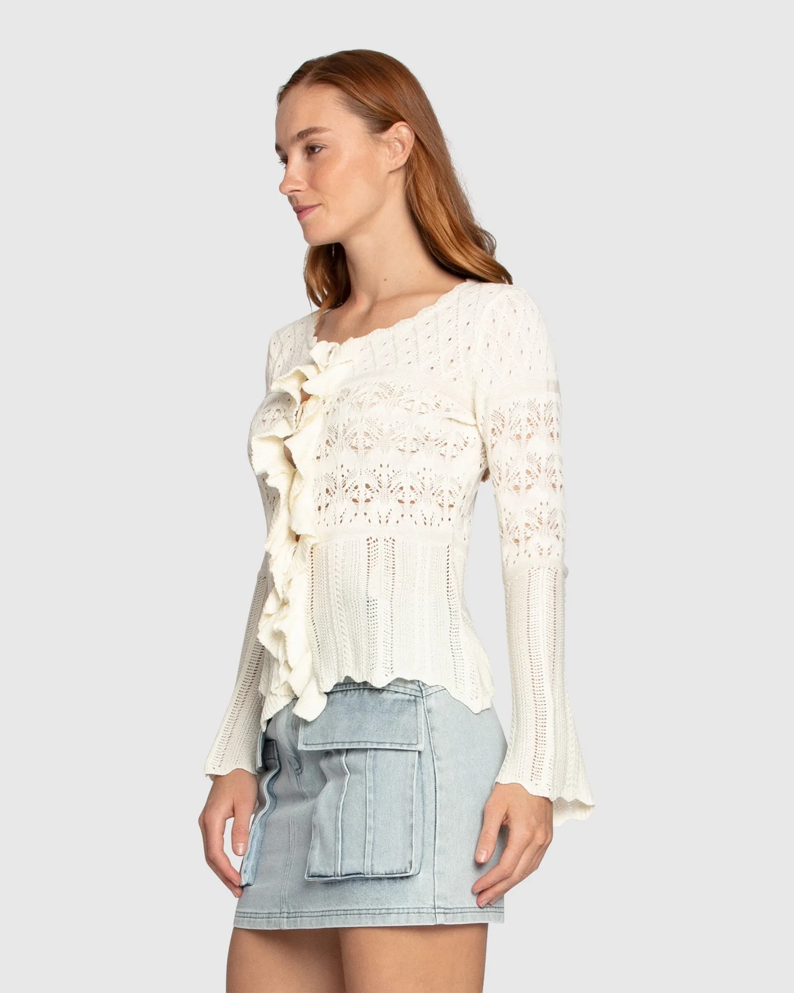 Soft Sands Ruffle Knit Cardigan - Cream sold by Belle & Bloom product image thumbnail 2