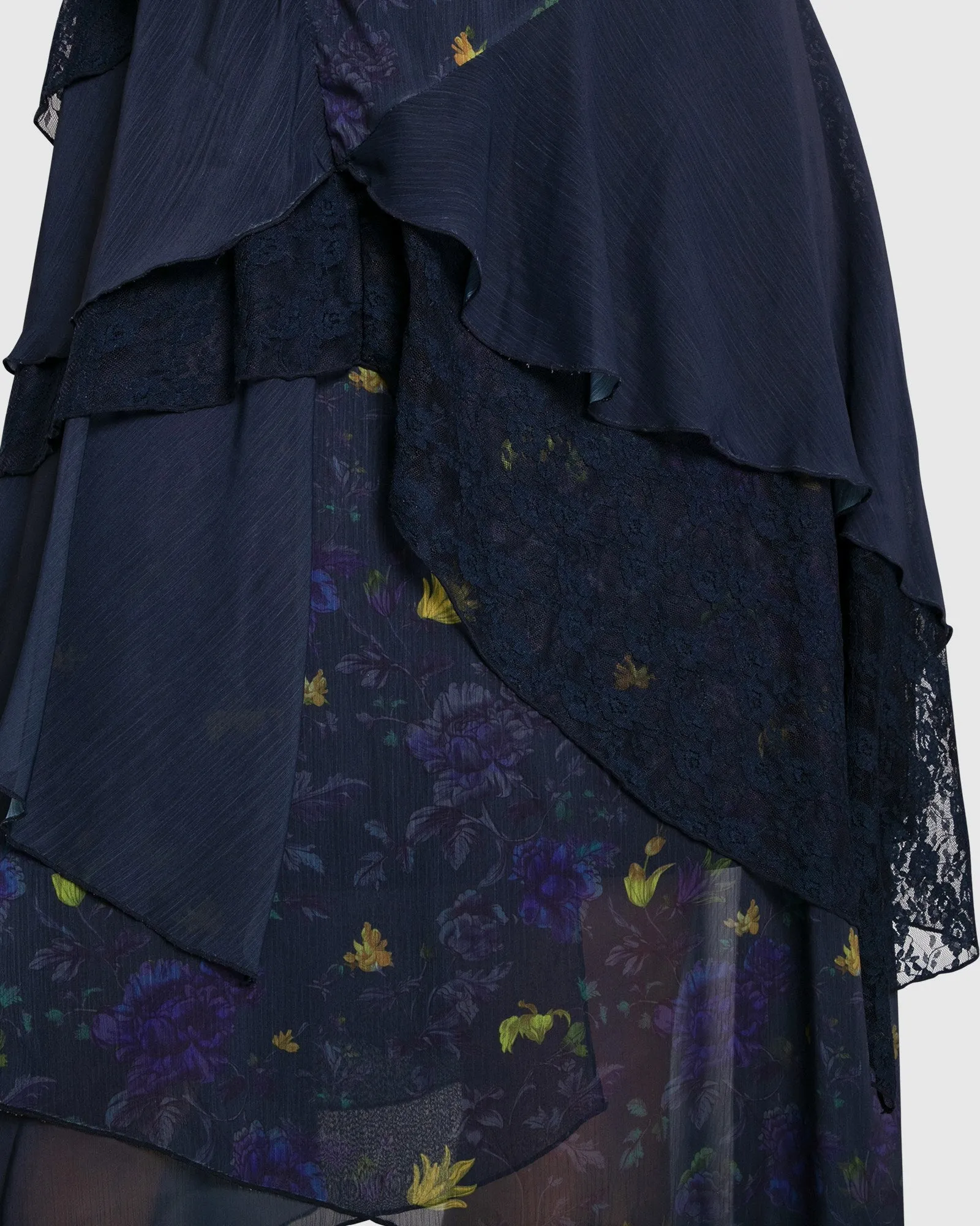 Charmed Floral Print Ruffle Midi Dress - Navy sold by Belle & Bloom product image thumbnail 4