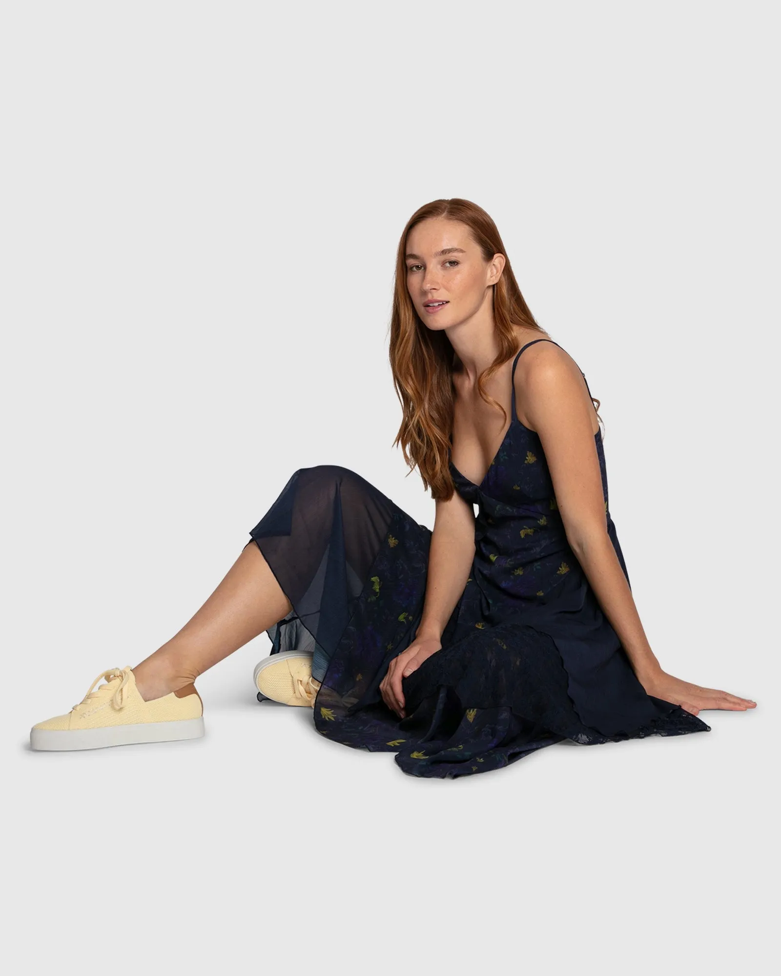 Charmed Floral Print Ruffle Midi Dress - Navy sold by Belle & Bloom product image thumbnail 3