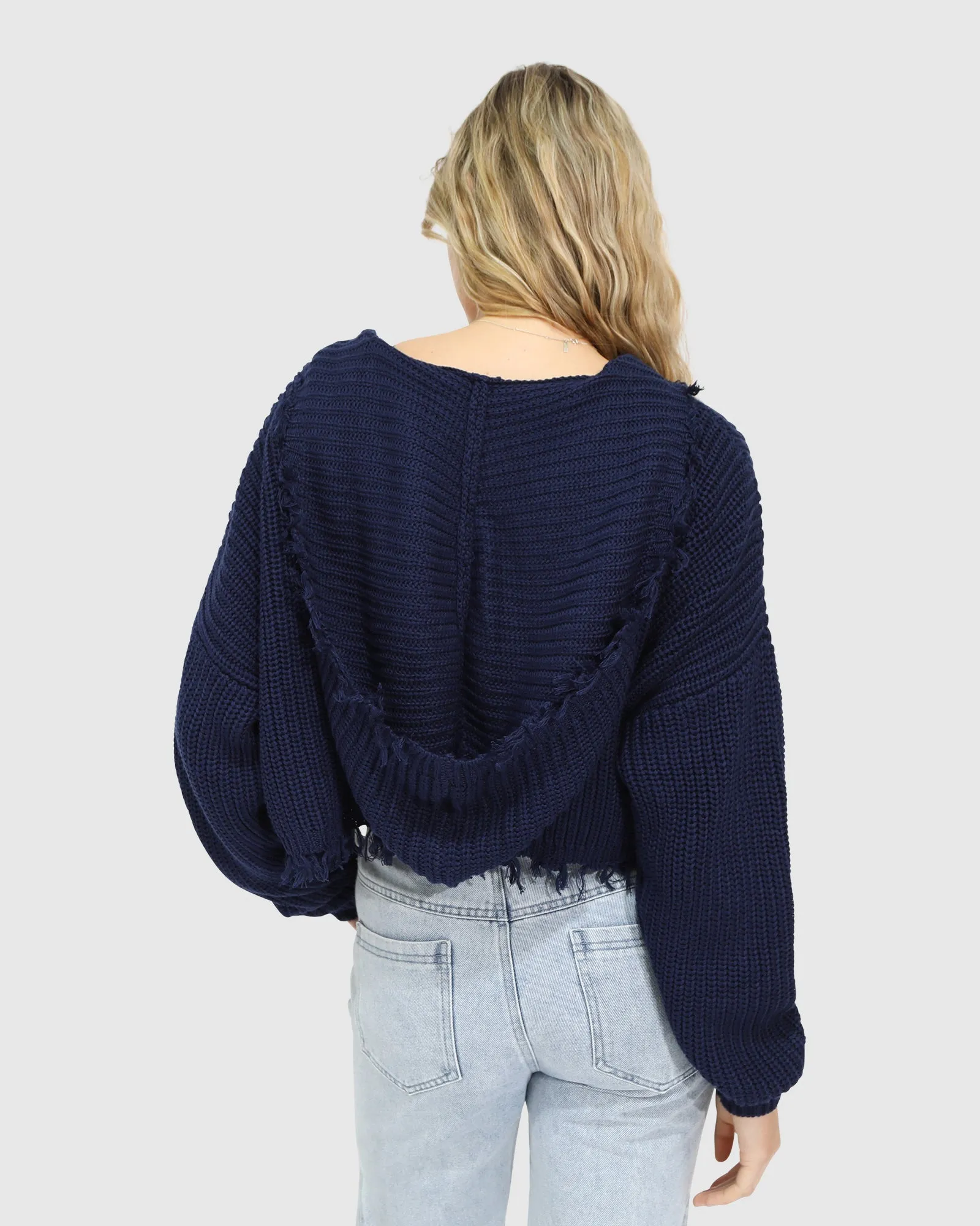 Another Love Fringe Zip Knit - Navy sold by Belle & Bloom product image thumbnail 4