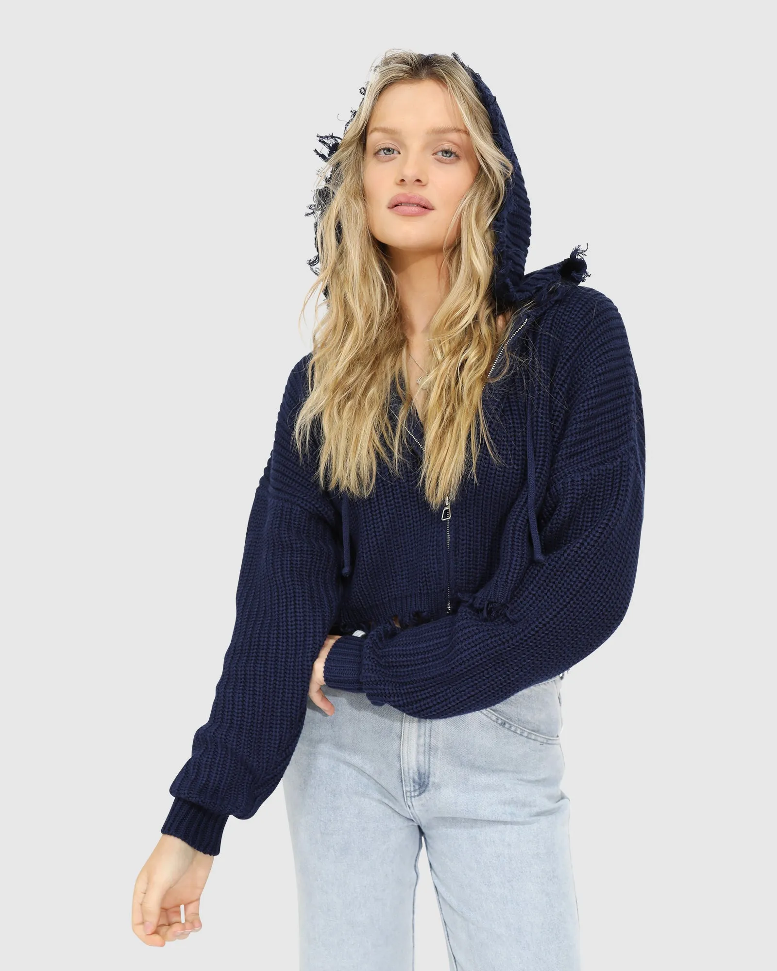 Another Love Fringe Zip Knit - Navy sold by Belle & Bloom product image thumbnail 2
