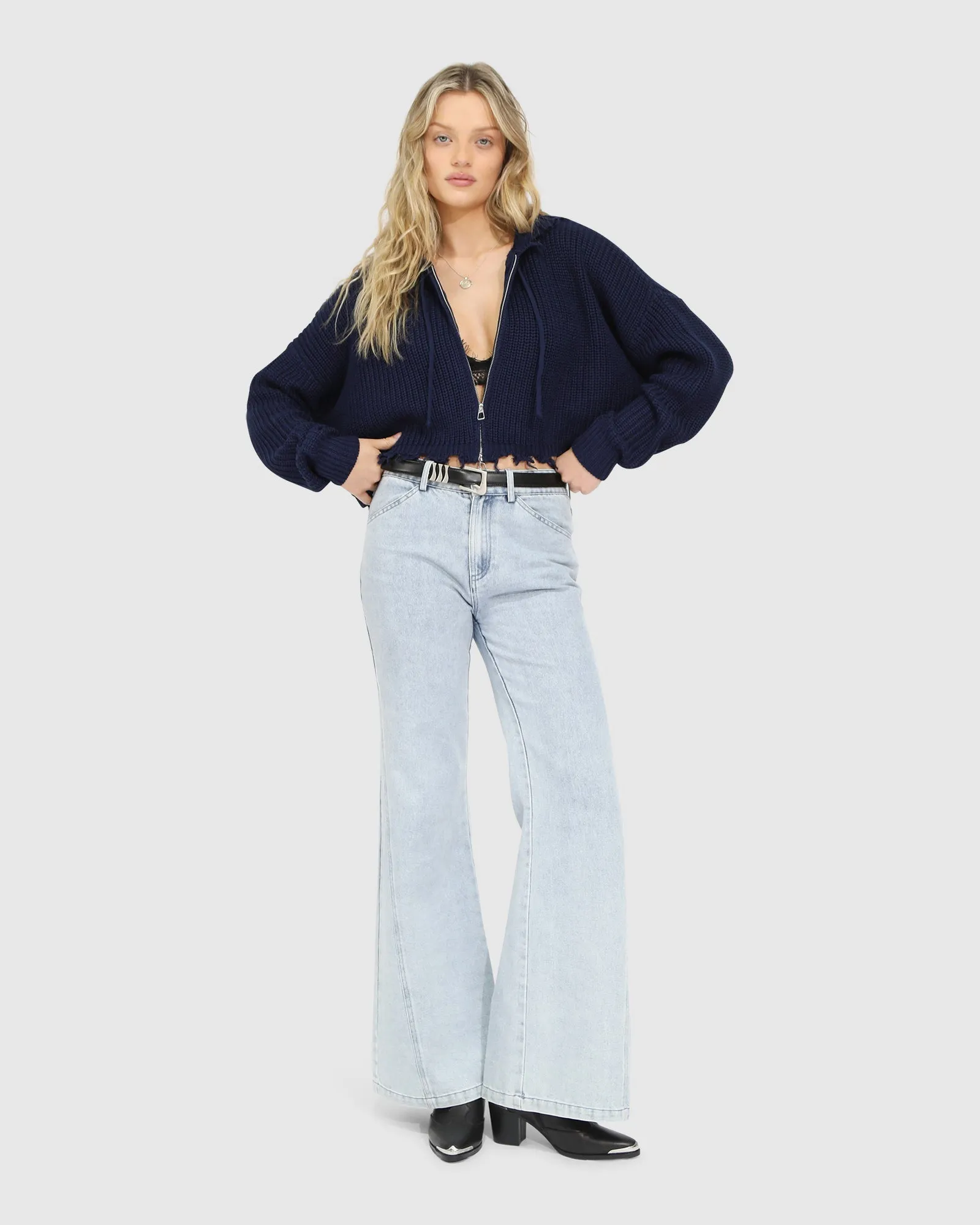 Another Love Fringe Zip Knit - Navy sold by Belle & Bloom product image thumbnail 5