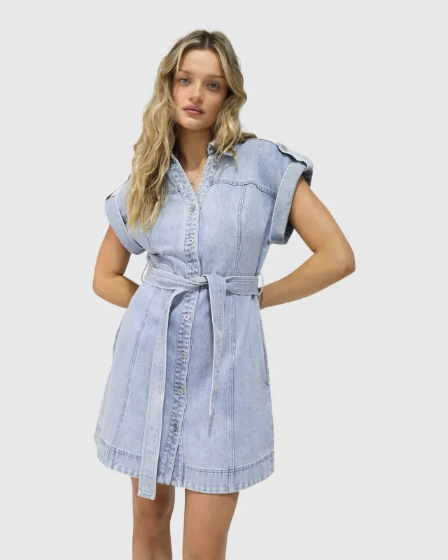 Heartline Denim Mini Dress - Stonewash sold by Belle & Bloom