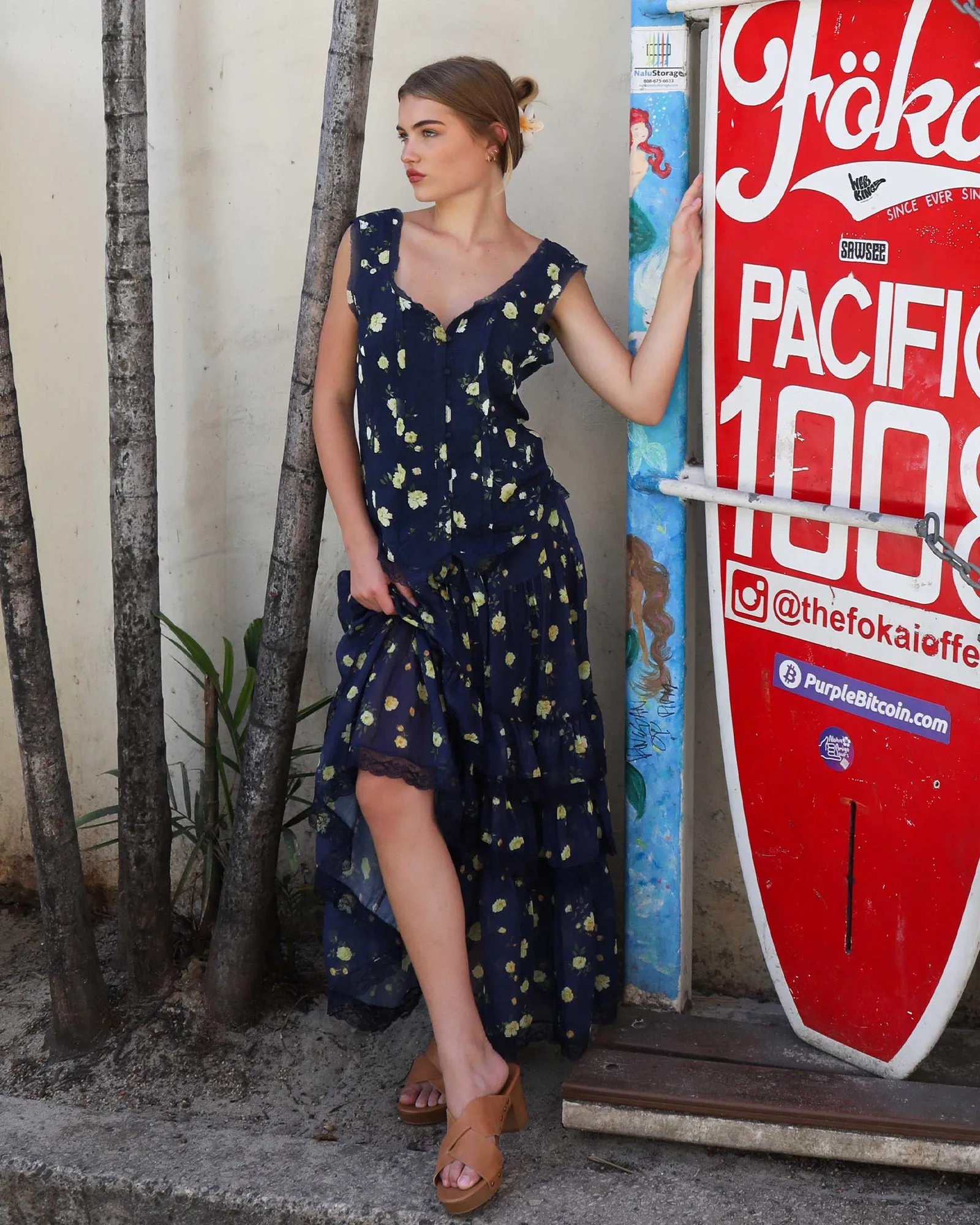 Wanderlace Ruffle Maxi Skirt - Navy Print sold by Belle & Bloom