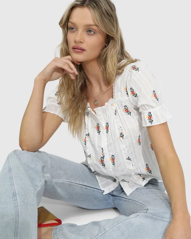 Wild Garden Floral Blouse - White sold by Belle & Bloom