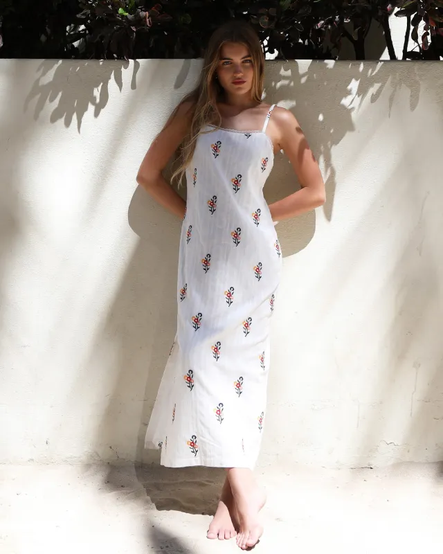 She Blooms Floral Midi Dress - White sold by Belle & Bloom