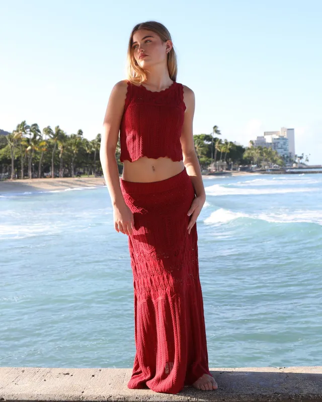 Harvest Haze Crochet Maxi Skirt - Berry sold by Belle & Bloom